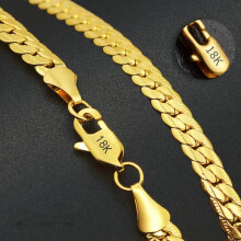 (Gold, 45cm 18inches) 925 Sterling Silver 5MM 18K Gold Full Sideways Figaro Chain Unisex Necklace