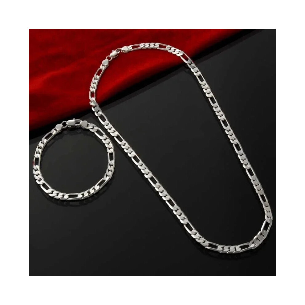 (50cm and 20cm) 925 Sterling Silver 4MM Chain for Men Women Bracelet Necklace Jewelry Set