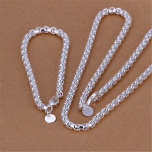 (60cm and 20cm) 925 Sterling Silver 4mm Round Box Chain Necklace Bracelet Set For Women Men