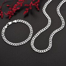 (20 inches 50 cm) 925 Sterling Silver Charm 7MM Chain Unisex Bracelets Neckalces Jewelry Set