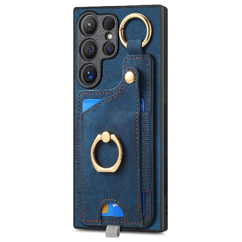 (Blue) Case For Samsung Galaxy S24 Ultra Strong Magnetic Cardholder Ring Stand Blue 764549243112