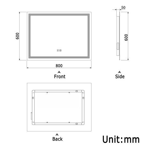 (800*600mm) LED Mirror with Bluetooth, Shaver Socket, Anti-fog 2