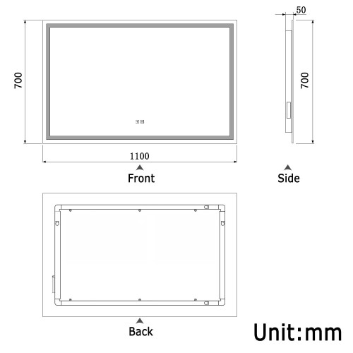(1100*700mm) LED Mirror with Bluetooth, Shaver Socket, Anti-fog 2