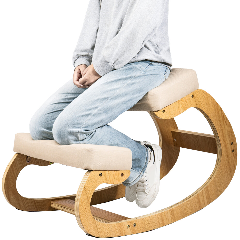 (Wooden Oak White) Ergonomic Kneeling Chair Comfortable Cushion