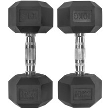 Dumbbells Set of 2 Hex Dumbbells Pair Black Rubber 2 × 10kg