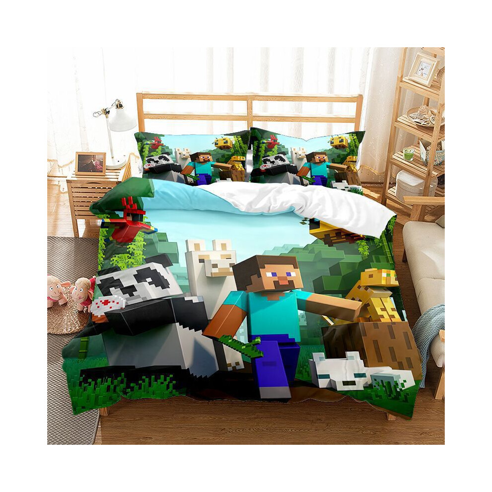 (Style 4, Single 135*200cm) Duvet Cover for Minecraft Fans Series Printed Bedding Cartoon Pillowcase