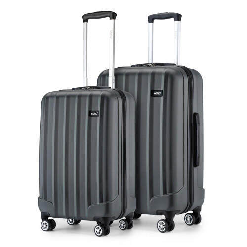 (Grey) 20+24 inch 2Pcs Striped ABS Hard Shell Suitcase
