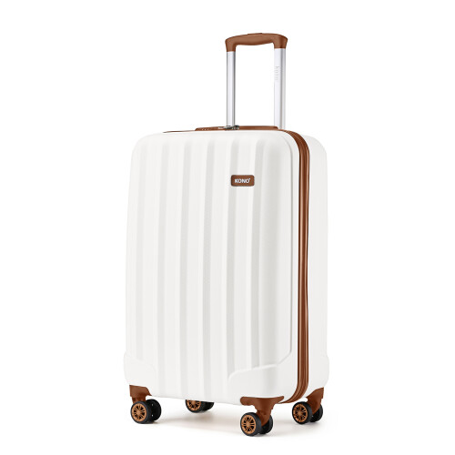 (Cream) 20+24 inch 2Pcs Striped ABS Hard Shell Suitcase 2