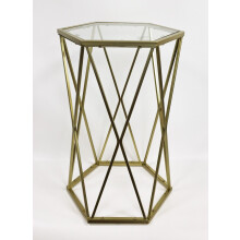 Hexagon Coffee Centre Table Living Room Glass with Gold Metal Frame