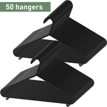 50Packs Black Plastic Adult Hangers Space Saving Coat Hanger with Hook