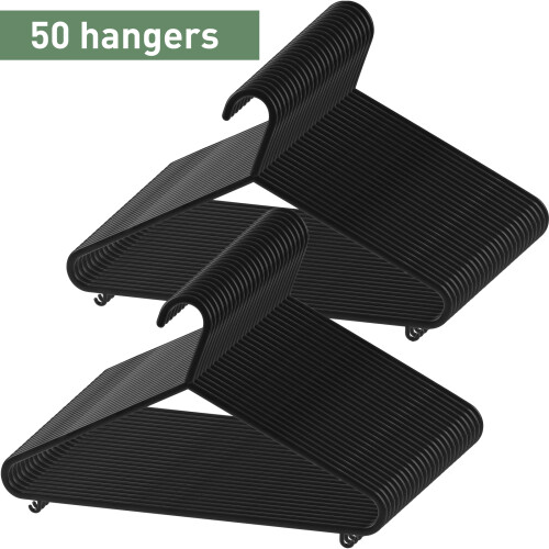 50Packs Black Plastic Adult Hangers Space Saving Coat Hanger with Hook