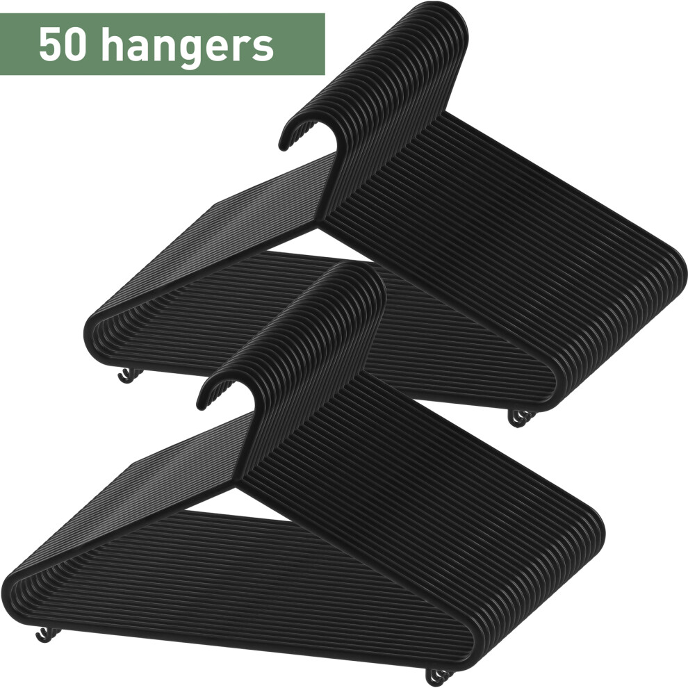 50Packs Plastic Adult Hangers Space Saving Coat Hanger With Hook Black