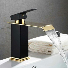 (Stainless steel, Black Gold) High Quality Brass Black And Gold Bathroom Mixer Tap Waterfall Stainless Steel Tall Basin Faucet