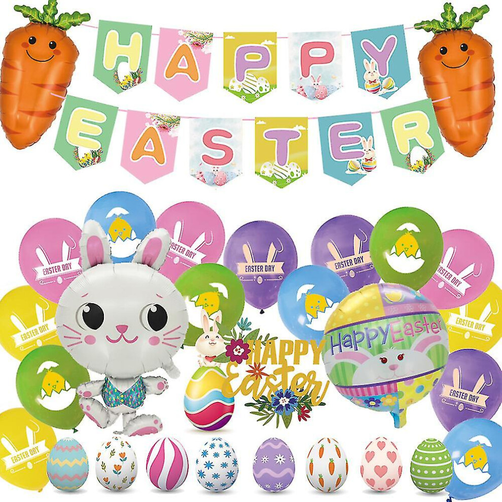 Frohe Ostern Ballons Kit Dekoration Kaninchen Aluminium Folie Ballon Banner Osterei Kuchen Toppers Party Supplies-image