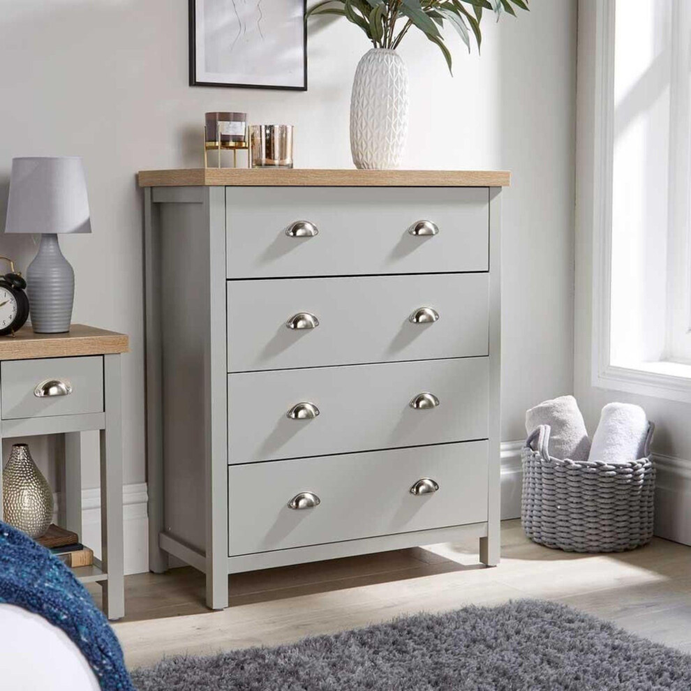 Grey Oak 4 Drawer Chest of Drawers Storage Metal Cup Handles Two Tone