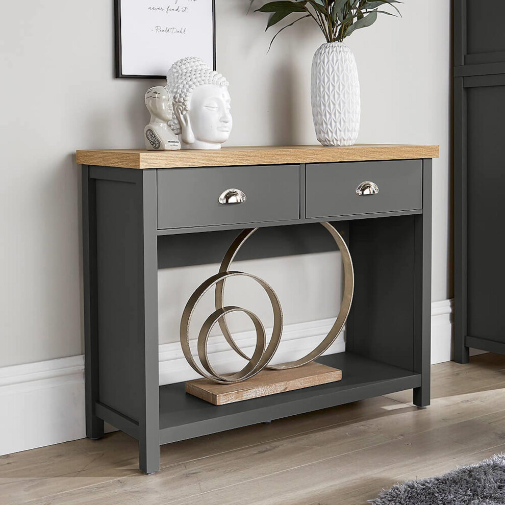 Console Table 2 Drawer Telephone Table Dark Grey Oak Hallway Storage