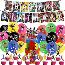 Power Rangers Themed Birthday Party Supplies Decoration Set Banner Balloons Cake Cupcake Toppers