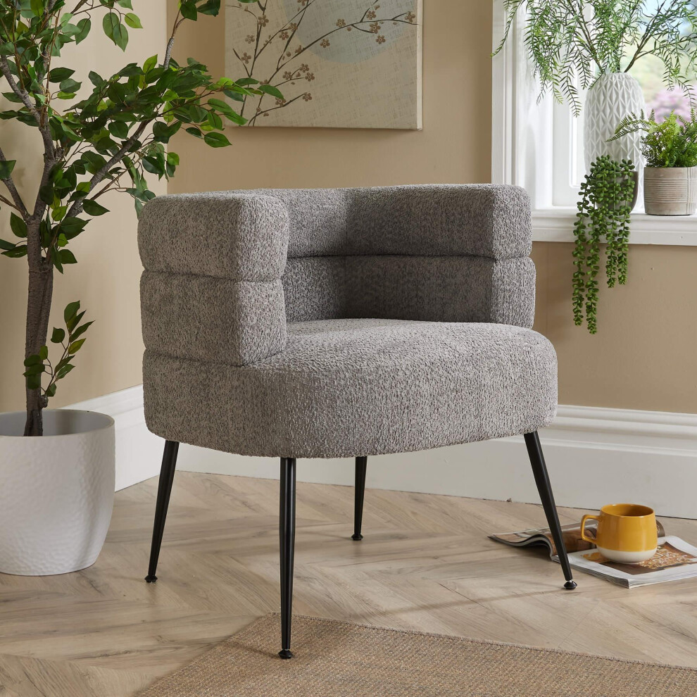 (Grey) Home Source Barrel Boucle Occasional Accent Armchair