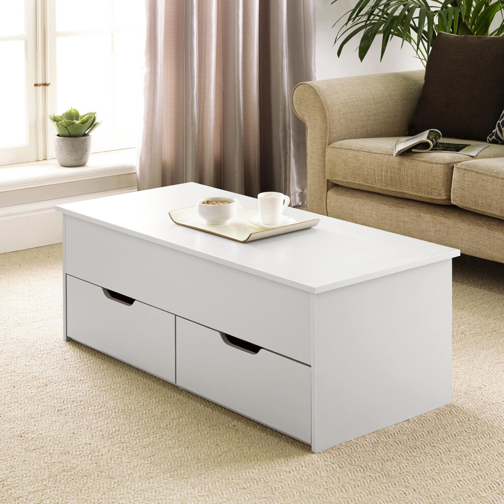 (White) Wooden Lift Up Top Coffee Table with Large Drawers
