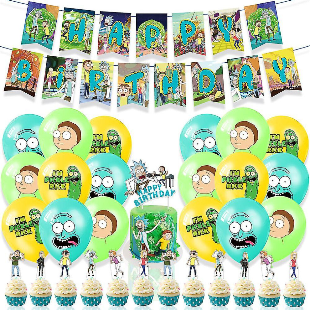 Rick And Morty Themed Birthday Party Supplies Decoration Set Banner Balloons Cake Cupcake Toppers-image