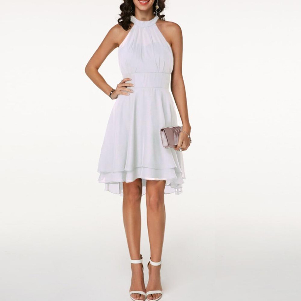 (white, XL) Women&apos;s Fashion Summer Sexy Solid Dresses Cutout Sleeveless Chiffon Party Evening Dresses