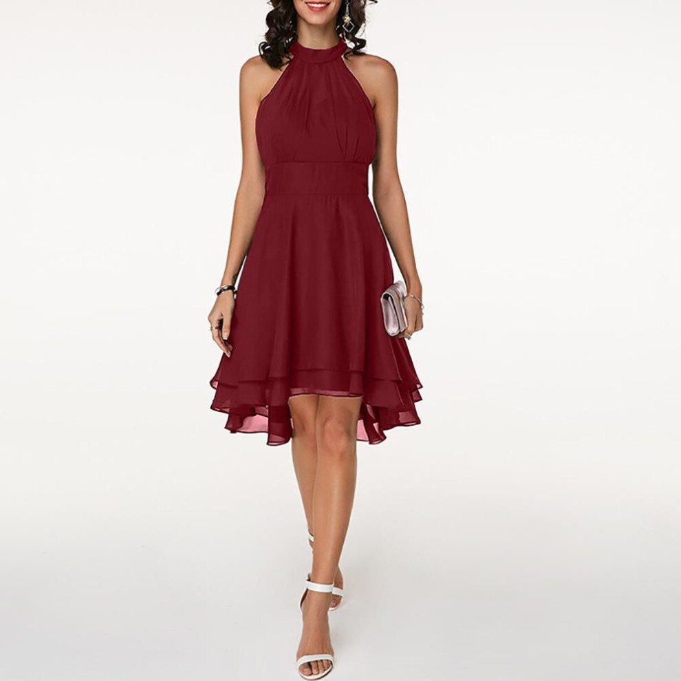 (red, XXXL) Women&apos;s Fashion Summer Sexy Solid Dresses Cutout Sleeveless Chiffon Party Evening Dresses