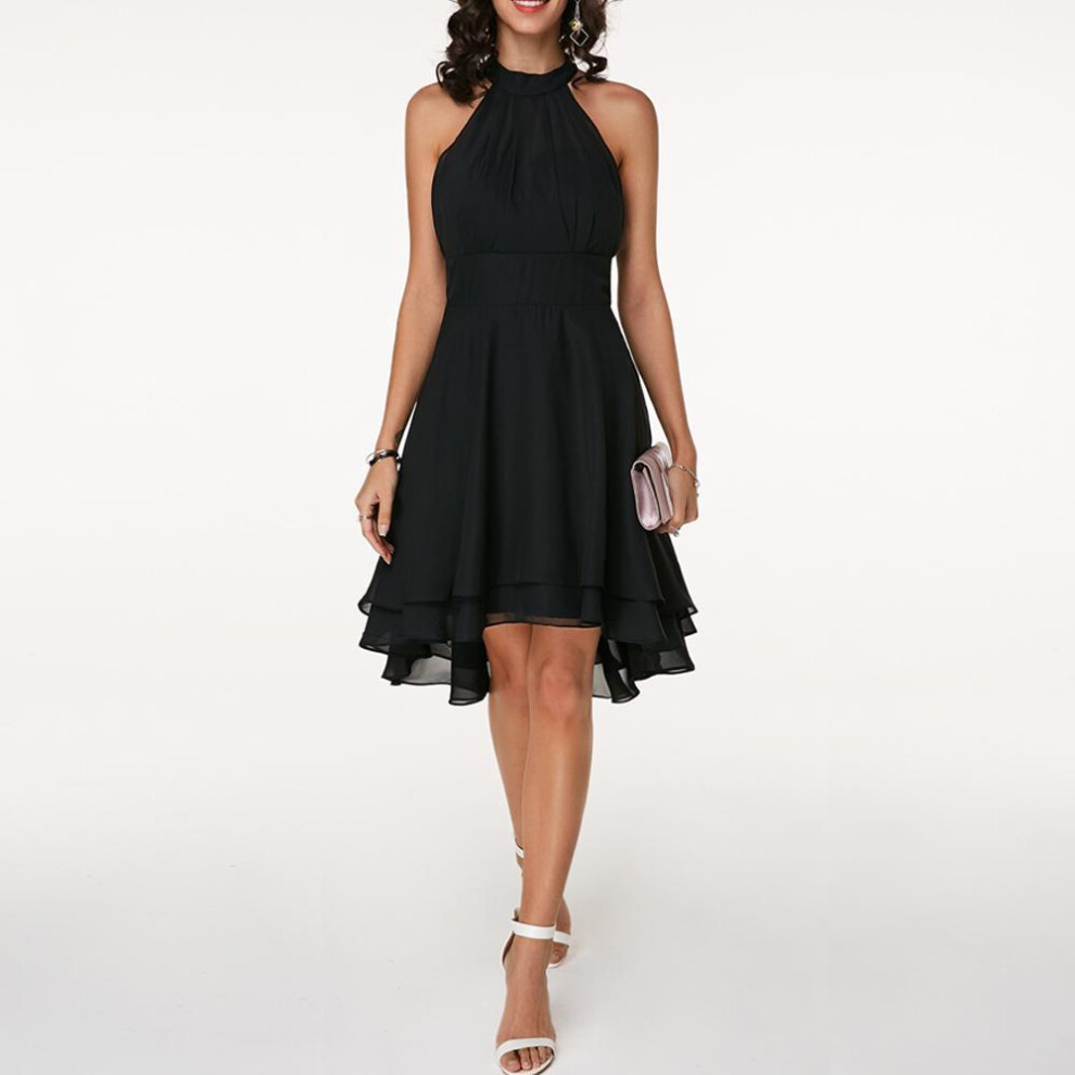 (black, XXL) Women&apos;s Fashion Summer Sexy Solid Dresses Cutout Sleeveless Chiffon Party Evening Dresses