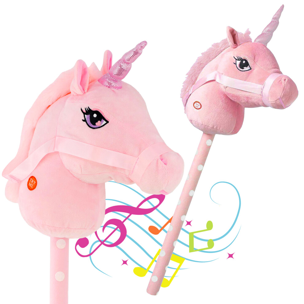 (Pink) The Magic Toy Shop Kids Hobby Horse or Unicorn with Galloping Neighing Sounds Childrens Toy