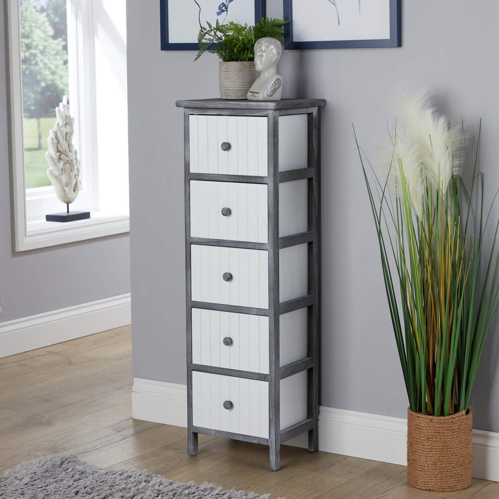 (5 Drawer Grey and White) Storage Chest 3/4/5 Drawers Solid Wooden Fully Assembled-image-OPC-PFDZMQQ-NEW