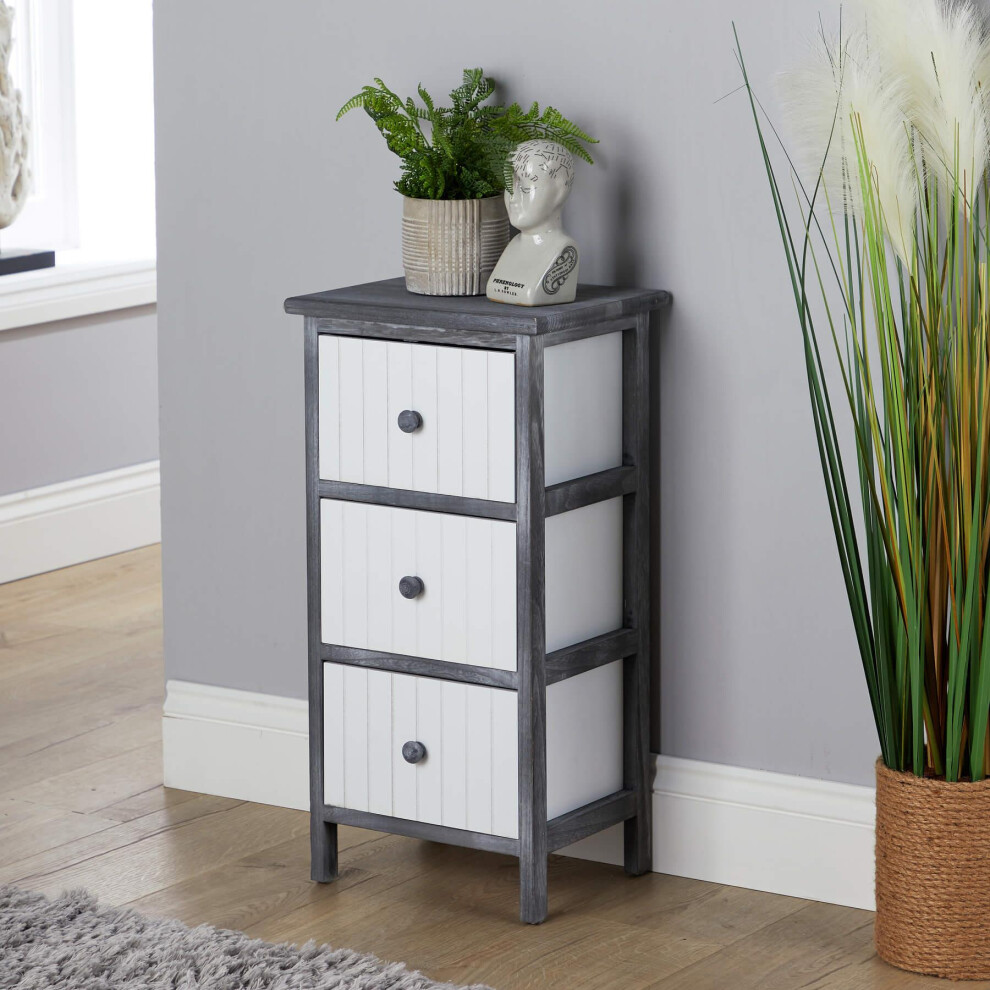 (3 Drawer Grey and White) Storage Chest 3/4/5 Drawers Solid Wooden Fully Assembled-image-OPC-PFDZMQH-NEW