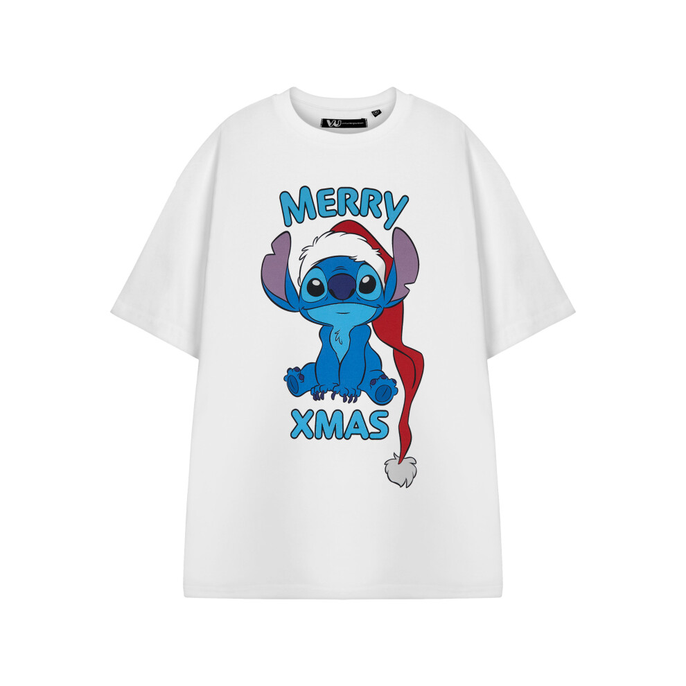 (Large) Disney Lilo & Stitch Short Sleeved T-Shirt (Womens White)