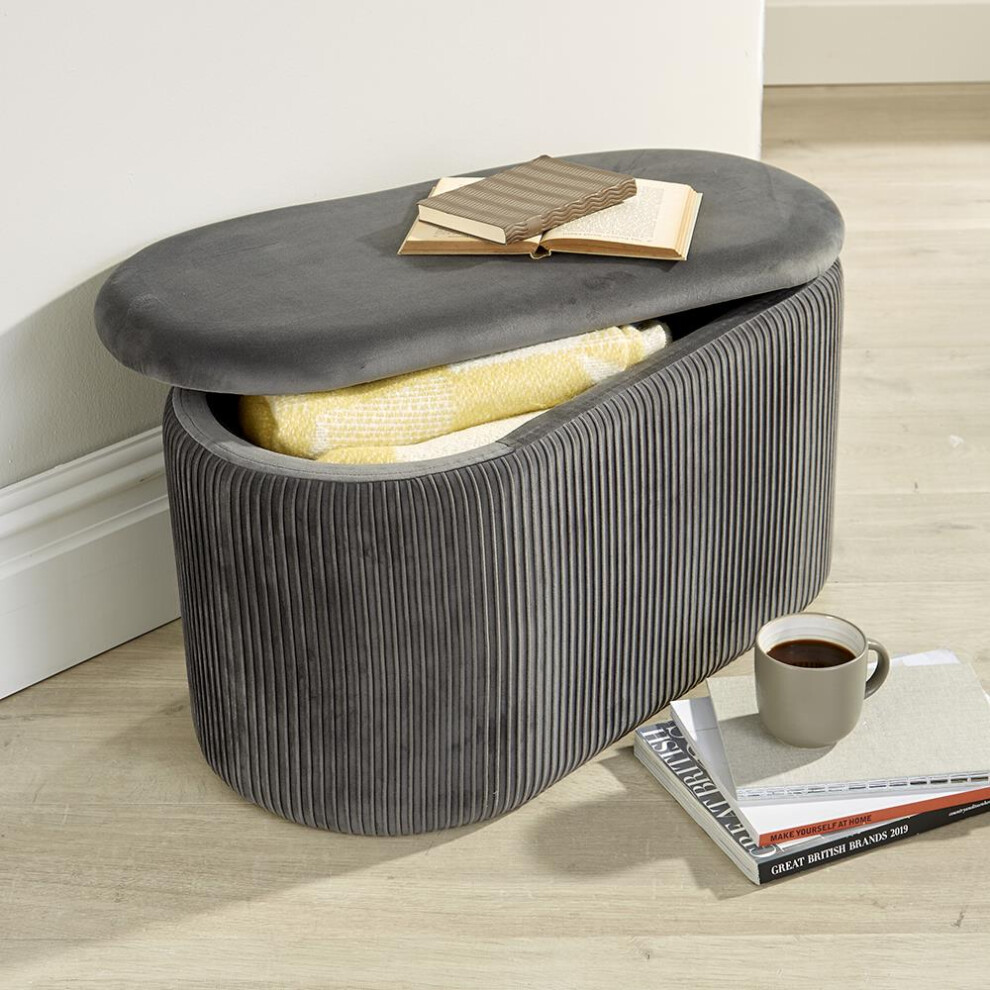 (Grey) Aurora Ottoman Storage Bench Box Seat Footstool