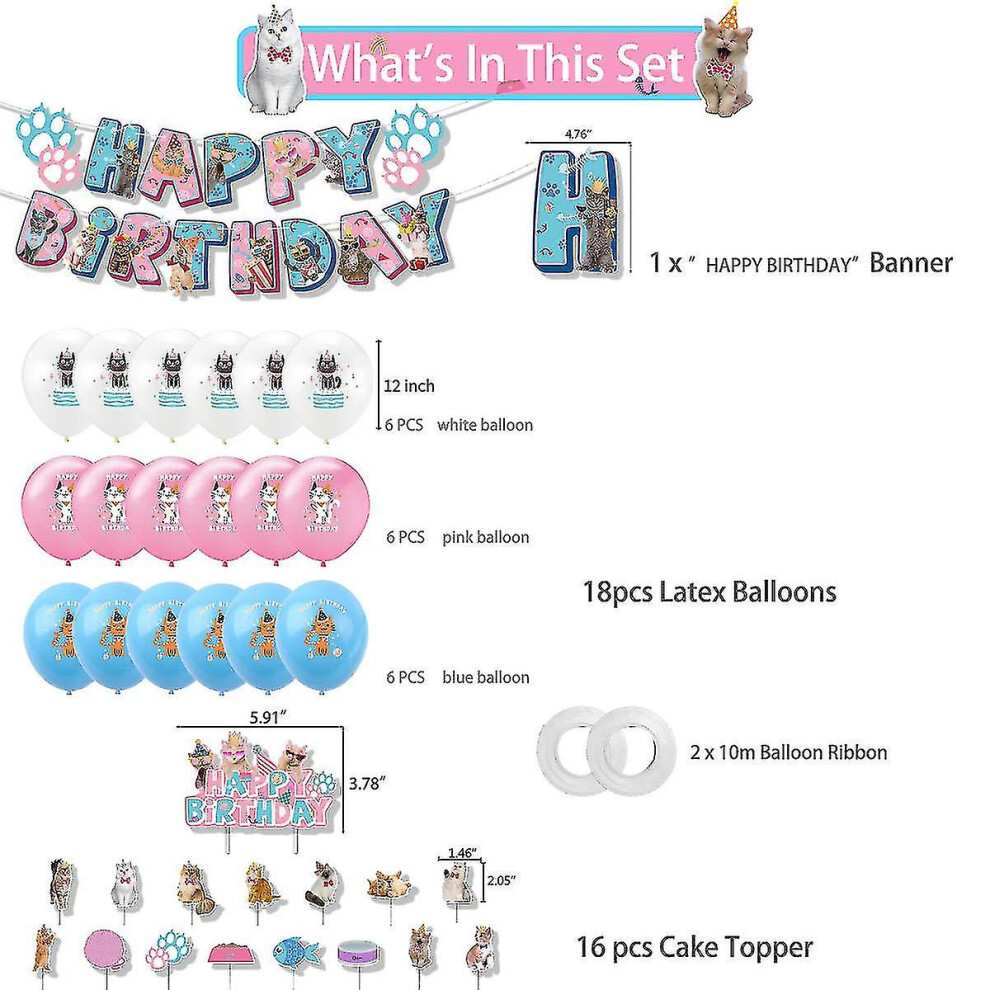 Pet Cat Birthday Party Decoration Animal Balloon Banner Cake Topper Party Supplise-image
