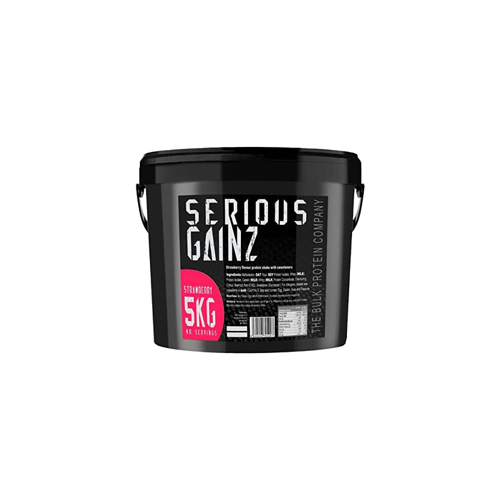 The Bulk Protein Company Serious Gainz Whey Protein Powder By - 30G Protein, 468 Cal/Serving, Strawberry, 5Kg Mass Gainer