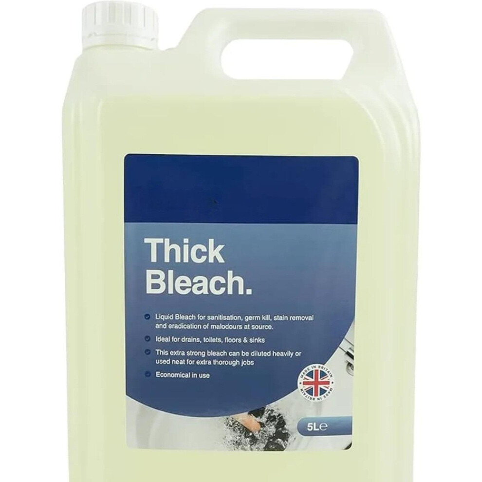 Thick Bleach, 5L, Extra Strong Toilet Bleach Liquid for Sanitisation and Disinfection, Cleaning Products for Home and Workplace