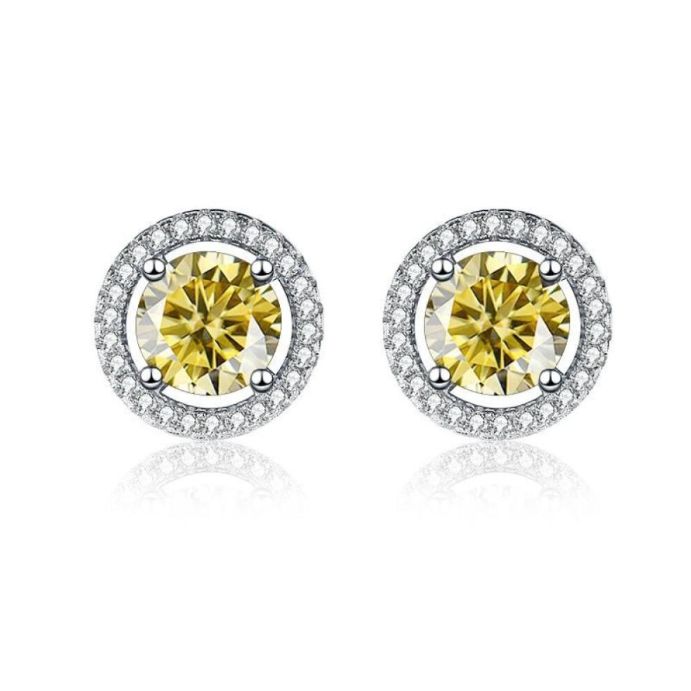 (yellow, 2x1 carat) Bagueringen Real 925 Sterling Silver Jewelry Women&apos;s Moissanite Stud Earrings 2x1ct Lab Created Diamond Ear-studs Wedding Gift