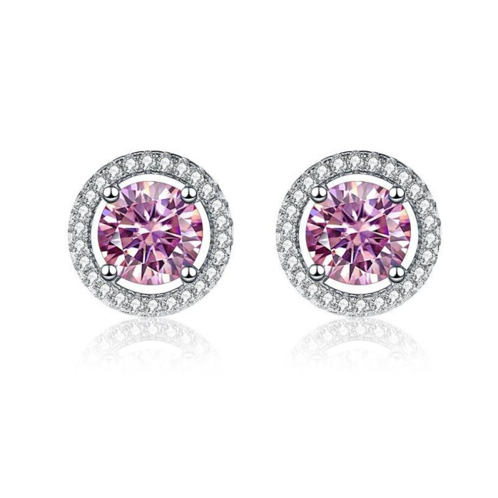 (pink, 2x1 carat) Bagueringen Real 925 Sterling Silver Jewelry Women&apos;s Moissanite Stud Earrings 2x1ct Lab Created Diamond Ear-studs Wedding Gift