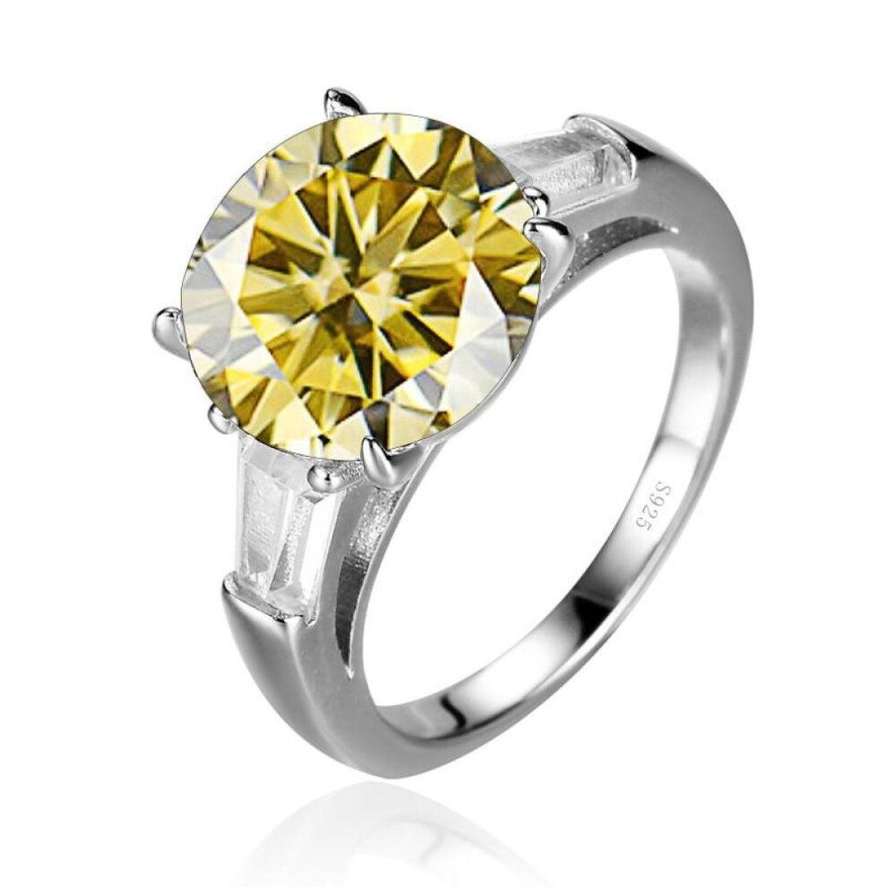 (yellow, 7.25) Bagueringen Luxury Big 5 Carat Moissanite Diamond Ring Sterling Silver 925 Jewelry Classic Four Claw Design Female Wedding Rings
