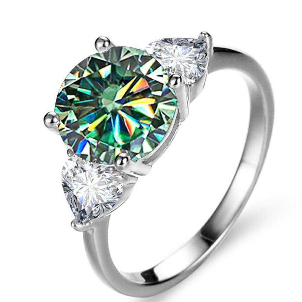 (blue,green, 4.75) Bagueringen Luxury Wedding Sterling 925 Silver Ring 3 Carat D-color Moissanite Diamond Jewelry For Women Classic Four Claw Design
