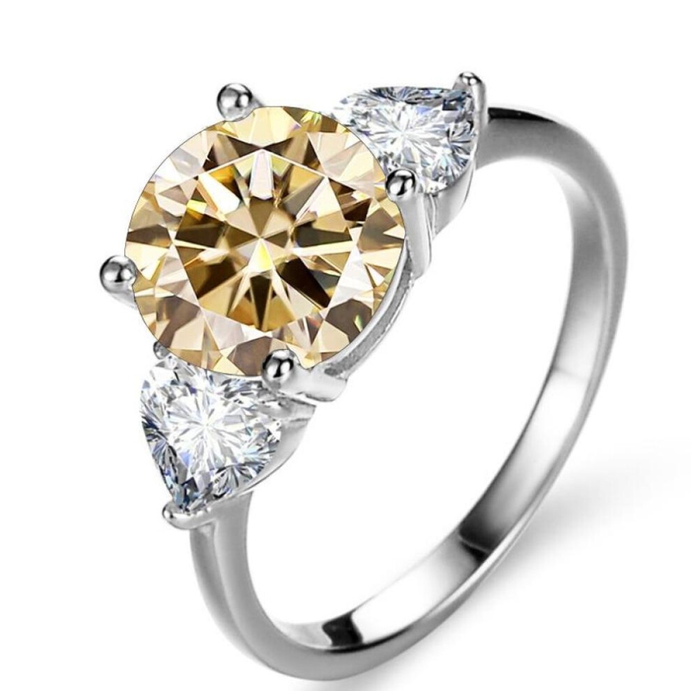 (champagne, 5.5) Bagueringen Luxury Wedding Sterling 925 Silver Ring 3 Carat D-color Moissanite Diamond Jewelry For Women Classic Four Claw Design