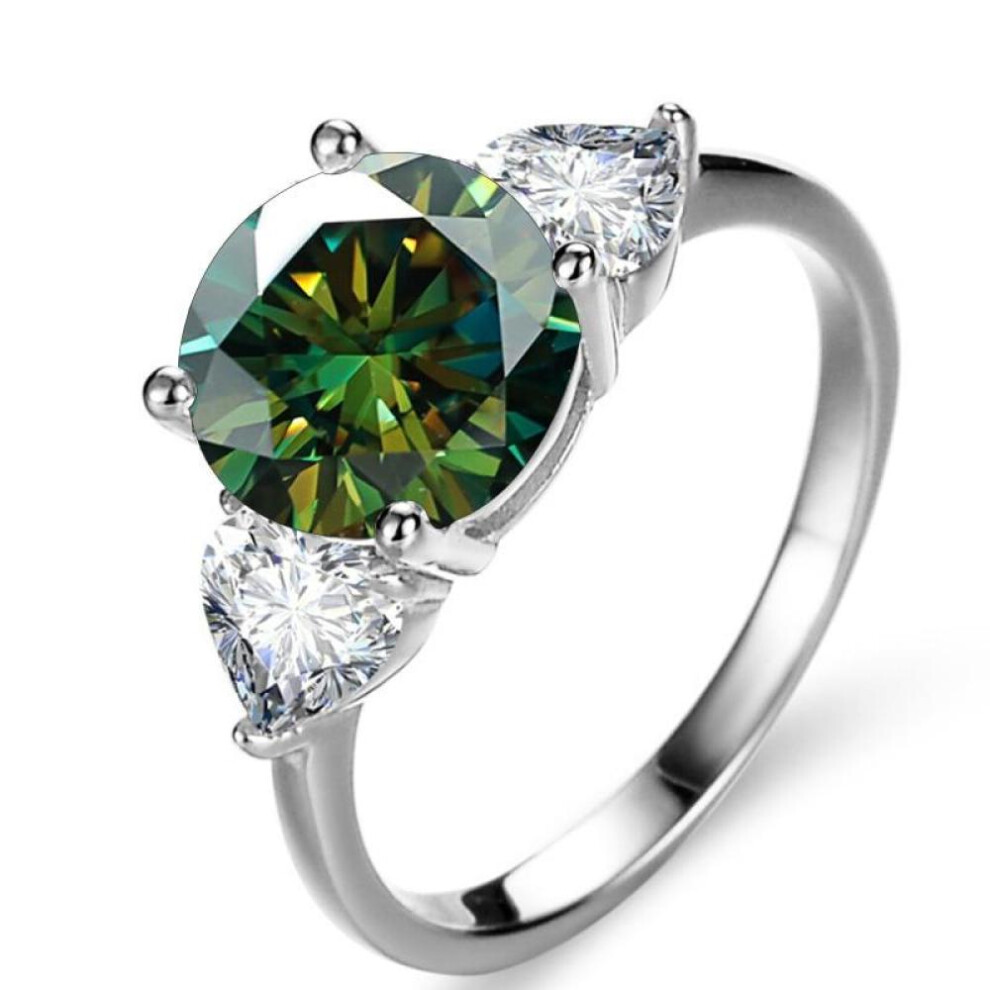 (green, 7.75) Bagueringen Luxury Wedding Sterling 925 Silver Ring 3 Carat D-color Moissanite Diamond Jewelry For Women Classic Four Claw Design