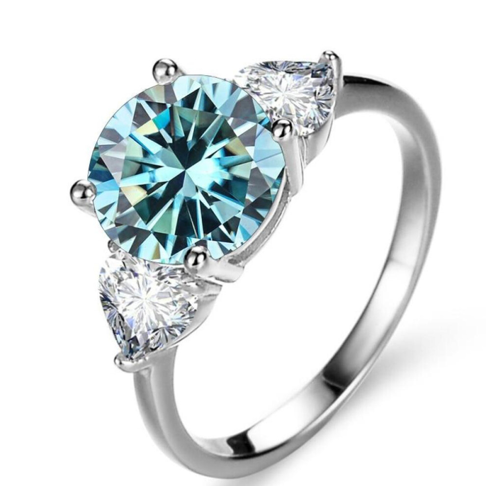 (blue, 7.75) BagueRingen Luxury Wedding Sterling 925 Silver Ring 3 Carat D-COLOR Moissanite Diamond Jewelry For Women Classic Four Claw Design