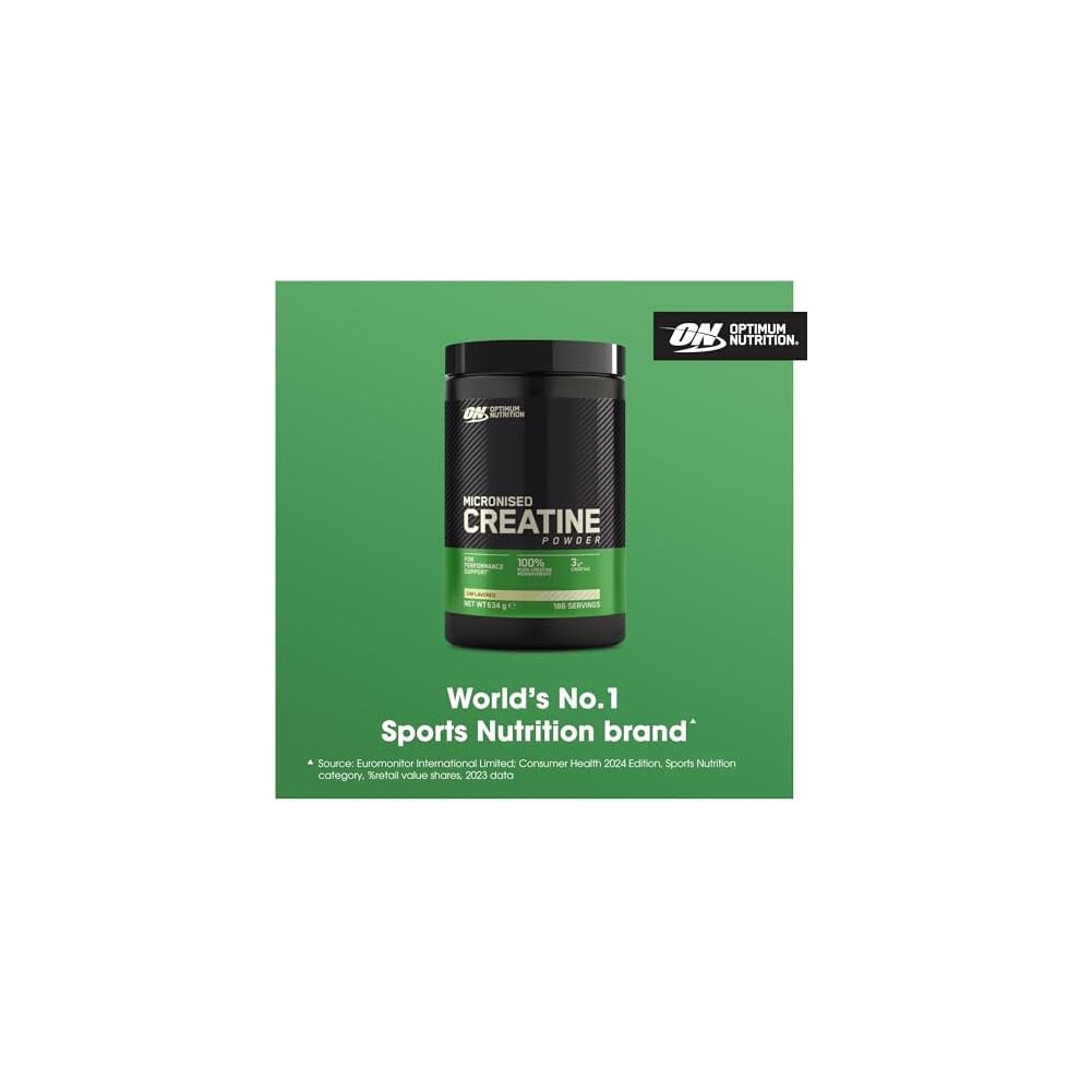 Optimum Nutrition Micronised Creatine Powder 100% Pure Creatine Monohydrate Powder for Performance and Muscle Power Unflavoured Shake 186 Servings634g