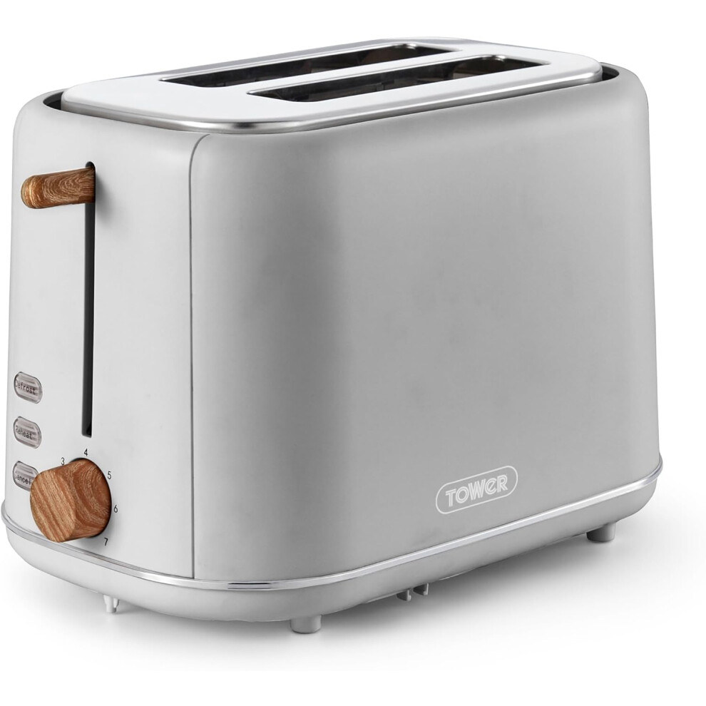 Tower Scandi 2 Slice Toaster Wooden Accents T20027GRY (Dove Grey)