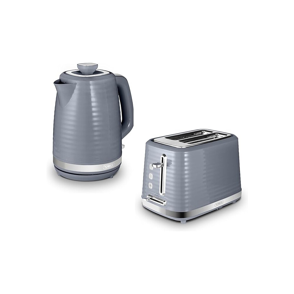 Tower Saturn Kettle & 2 Slice Toaster Matching Kitchen Set (Grey) UK