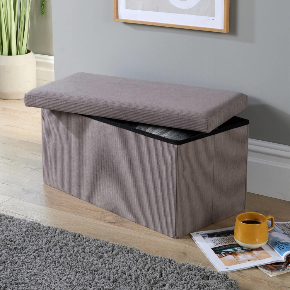 (Grey) Home Source Rectangular Corduroy Folding Storage Ottoman