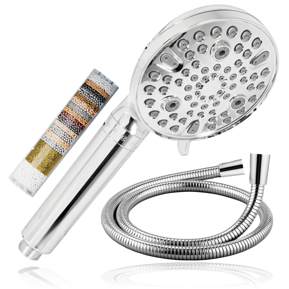 SPARES2GO Shower Head Hose and Filter Set Multi Function 9 Power Modes Massage Mist Chrome