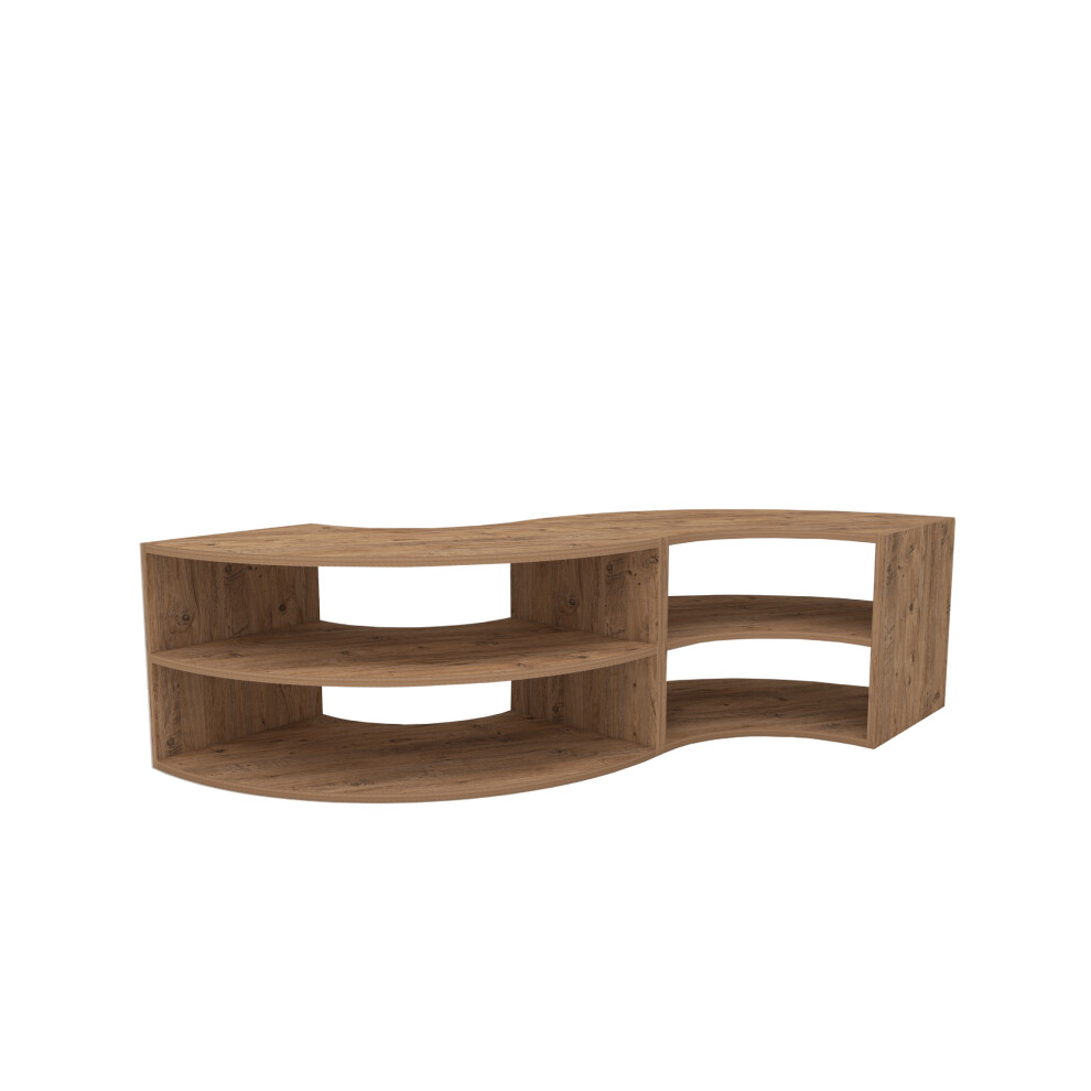 (Atlantic Pine) Melitta Corner TV Stand with Shelving Unit