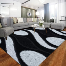 (Black White , 60 x 220 cm) Non Slip Large Shaggy Rugs Living Room Carpet Rugs