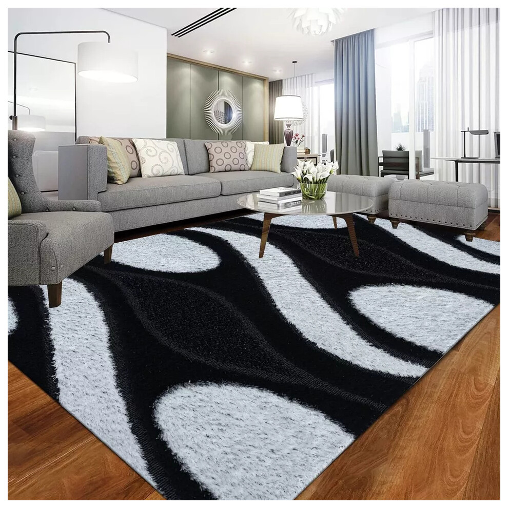 (Black White , 60 x 220 cm) Non Slip Large Shaggy Rugs Living Room Carpet Rugs